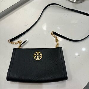 Tory Burch Black Leather Carson Zip Crossbody Bag, Black